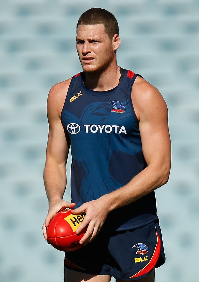 AFL 2016 Training - Adelaide Crows 090216 ADELAIDE, AUSTRALIA - FEBRUARY 10: Luke Lowden of the Crows in action during the Adelaide Crows training session at AAMI Stadium in Adelaide on February 10, 2016. (Photo by Michael Willson/AFL Media)